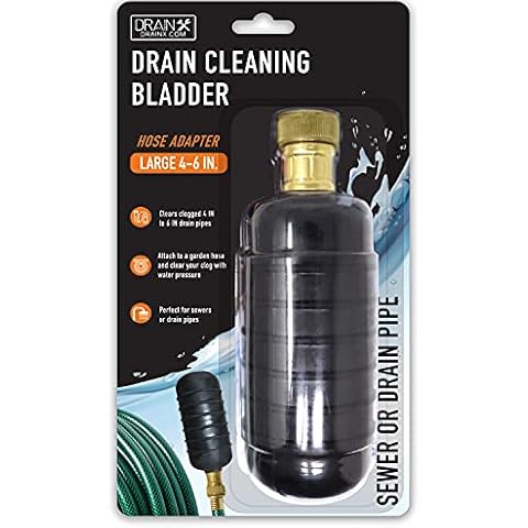 DrainX Hydro Pressure Drain Cleaning Bladder - Fits 4" to 6" Drain Pipes - Unclogs Stubborn Blockages in Bathroom Sinks, Shower Drains, Bathtubs, Plumbing Pipes Cover