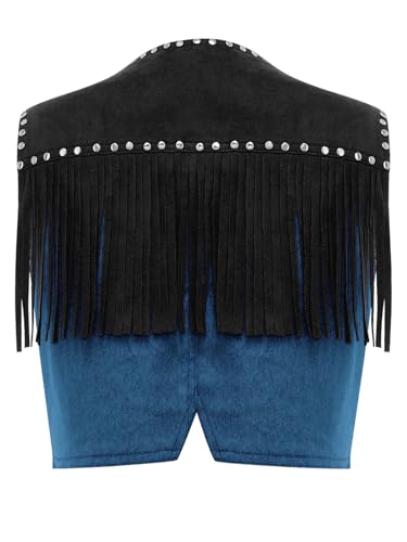 Moily Kids Cowboys Redeo Vest Faux Suede Fringe Back Button Down Waistcoat Top for Theme Party2