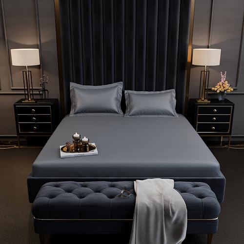 Image of Stoa Paris 350TC Luxstre Cotton Double Fitted Bedding Set with 2 Pillow Covers, All-Around Elastic Fitted Bedsheet 152cm x 198cm + 30cm Drop, All Season Comfort, Breathable, Panache - Grey