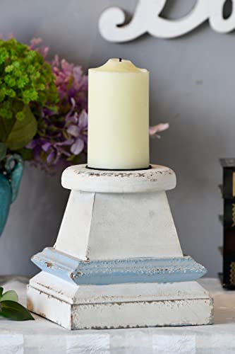 Stubby Rustic Candles Holder, Shabby White Candle Holders, Wood Candle Stands For Pillar Candles, 7 Inch Tall Square Candlestick Holder For Wedding Party, Home Dining Room #TOP17