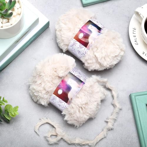 Image of 2 Pieces Soft Fur Yarn - Fuzzy, Fluffy Faux Fur Eyelash Yarn, Cream for Crochet, Knitting Projects - 30m /50g Each(Beige)