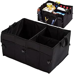 Car Boot Organiser Tidy Storage Trunk Organizer, Foldable Car Storage Bag, Non Slip Bottom, Securing Straps Bags Trunk Organiser Vehicle Storage Box Foldable (black)(black)