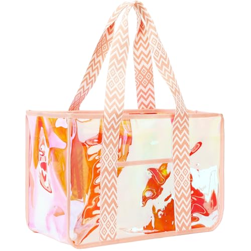 Clear PVC Tote Bag For Stadium & Beach - Thick 0.5mm, With Guitar Strap, Front Pocket, 12x10x5in