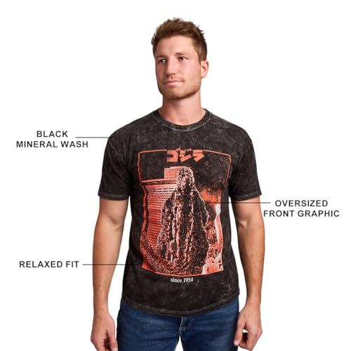 Bioworld Godzilla Kanji Title Art Men's Black Cloud Wash Short Sleeve Tee3