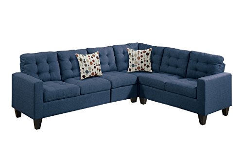 Poundex Bobkona Burril Linen-Like 4 Piece Left Or Right Hand Reversible Sectional Set, Navy #TOP25