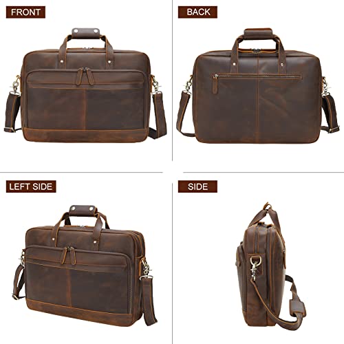 image for TIDING Genuine Leather Briefcase for Men Office 17 Inch Laptop Crossbo