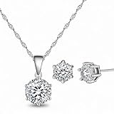 925 Sterling Silver Women Necklace Earrings Jewellery Set Round Cubic Zirconia Gift Box for Party Wedding Vacation (Square se)