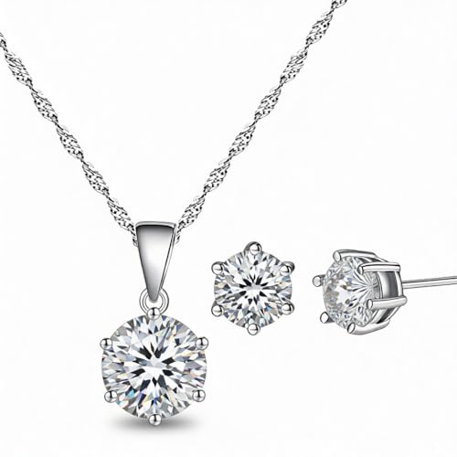 925 Sterling Silver Women Necklace Earrings Jewellery Set Cubic Zirconia Gift Box for Party Wedding Vacation Christmas Xmas Gifts