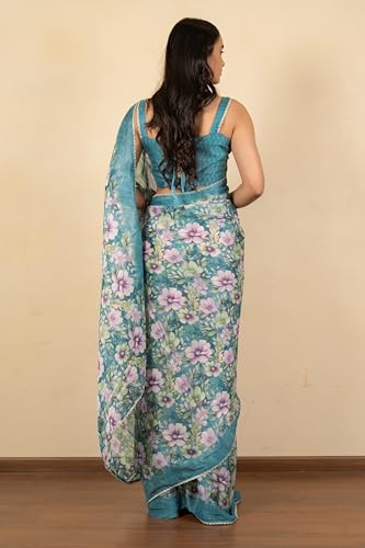 Image of MIRCHI FASHION Women Saree Floral Print Chiffon | Lightweight Festive Occasion Sari for Farewell and Functions with Unstitched Blouse Piece