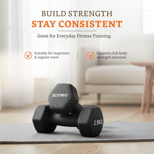 Image of Amazon Brand - Solimo Neoprene Dumbbell 2.5 kg, Set of 2 (Black)