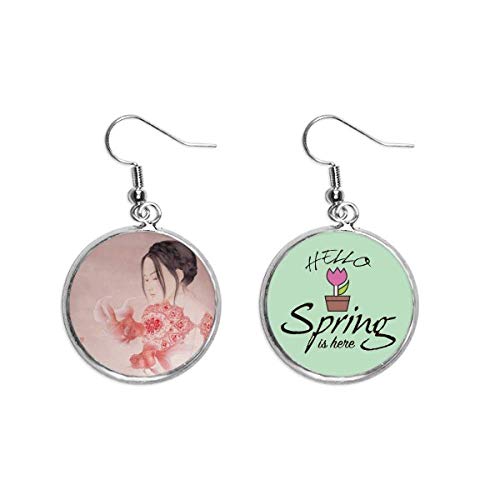 Pendientes de primavera con colgante de pintura china de corte de papel para mujer