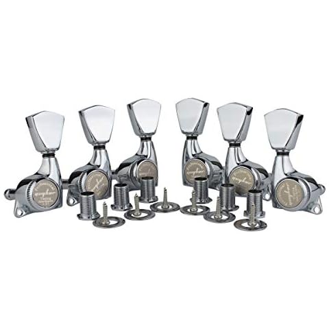 Guyker 6Pcs Guitar Locking Tuners (3L + 3R Handed) – 1:21 Lock String Sealed Tuning Key Pegs Machine Heads with Keystone Knob Replacement for LP, SG, TL Style Electric or Acoustic Guitars – Chrome Cover