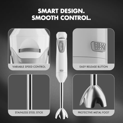Image of Sujata Blendstick Hand Blender | 600W Heavy Duty Motor | Variable Speed Control | Stainless Steel Shaft | 18000 RPM | Professional Immersion Blender | Easy Clean | White