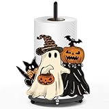 JarThenaAMCS Halloween Paper Towel Holder Vintage Pumpkin Ghost Cat Kitchen Decor Accessories Large Metal Towel Holder Stand for Fall Home Party Bathroom Countertop