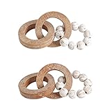 Wood Chain Link Decor for Farmhouse Table Decor, Handmade Carved 3 Link Wood Knot & Wood Bead Decor,