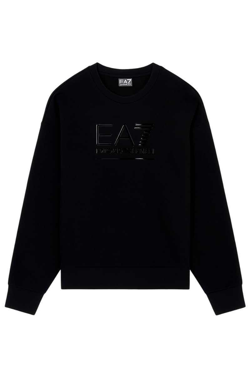 Emporio Armani EA7 Damska bluza z okrągłym dekoltem Visibility z mieszanką bawełny pluszowy z nadrukiem maksi z błyszczącym logo, 7W000421