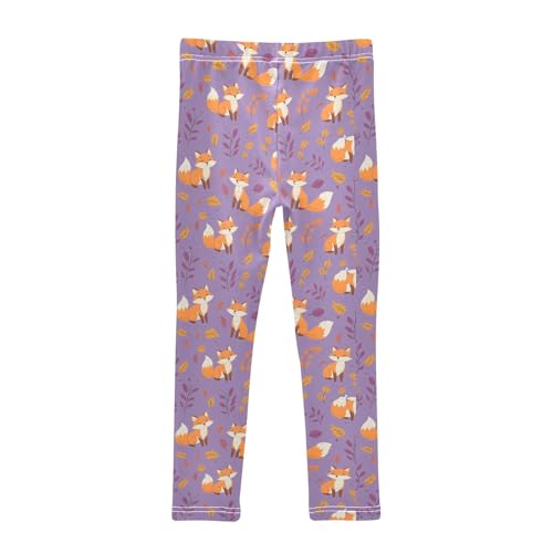 Cute Fox Autumn Leaves Girls Leggings Kids Yoga Pants Athletic Tights Pants 4-10 Years2