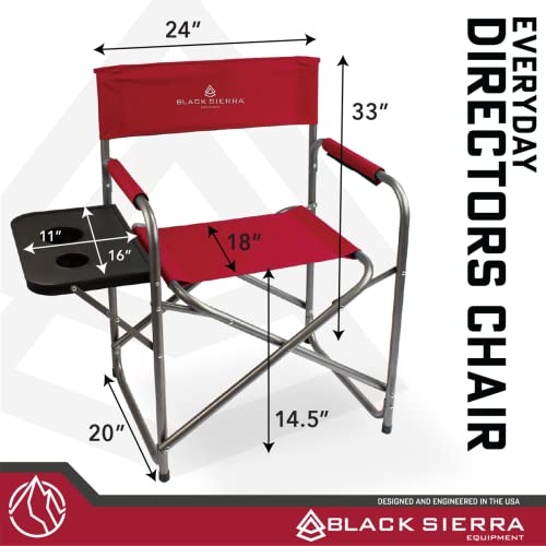 Black Sierra Everyday Directors Camping Chair, Foldable Patio Chair With Cup Holder, Heavy Duty Portable Outdoor Beach Chair Supports 300 Lbs, Foldable Outdoor Chair Perfect For Camping, Beach, Patio #TOP2