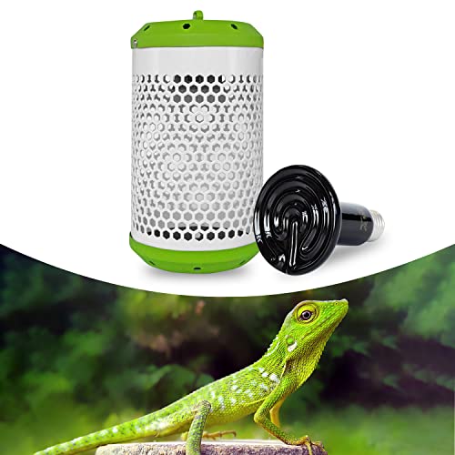 Reptiles - Lámpara de calefacción, emisor de calor de cerámica con jaula antiescaldamiento y bombilla de cerámica (enchufe británico, 100 W) para dragón/lagarto/serpiente/tortuga Cover