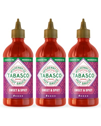 Set de Botellas Exprimibles TABASCO Dulce y Picante, 3 x 256ml, 768ml Volumen Total, Tamaño del Paquete 17.5x6x18.5cm
