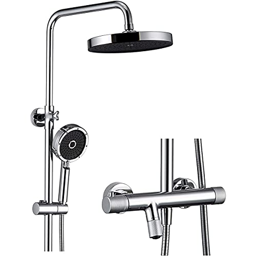 Ducha de Lluvia termostática combinada, Grifo de Ducha de baño Expuesto con Cabezal de Ducha de Lluvia de 10 Pulgadas, Ducha de Mano Multifuncional y caño de bañera.
