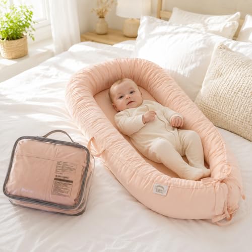 Image of EAQ Baby Lounger, Infant Lounger for Newborn,Portable Baby Nest Cover Breathable & Soft, Newborn Essentials