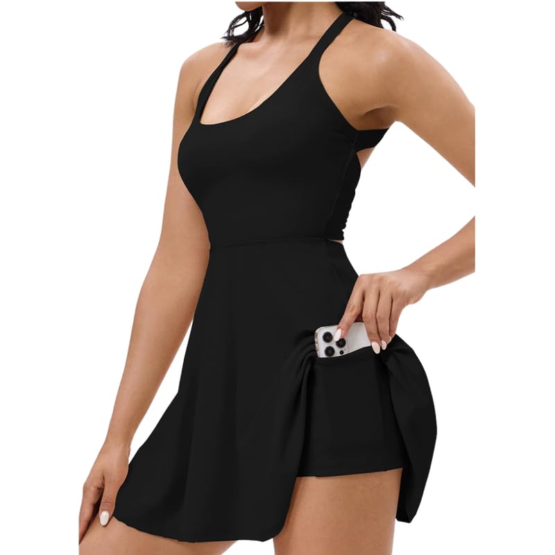 Women's Yoga Jumpsuit with Chest Pad | Quick-Drying Fabric | Tennis & Badminton Skirt | Fake Two-Piece Sports Dress | Sleeveless Beautiful Back Design | Nylon/Spandex Blend