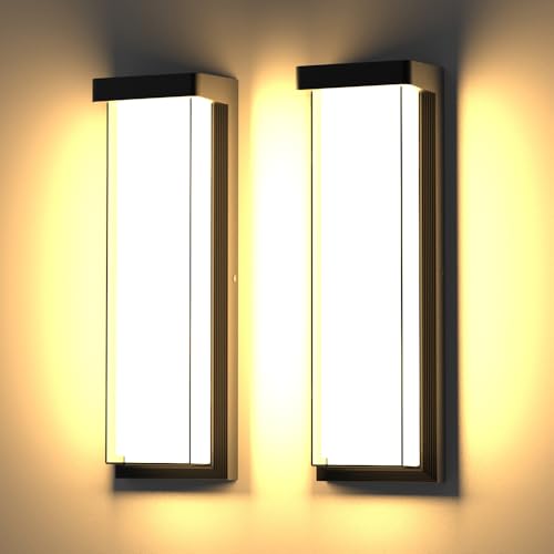 Sytmhoe Modern 2Pack Outdoor Wall Light Fixture,16in 10%-100% Dimming LED Porch&Patio Wall Light Fixture,3000K Black Exterior Sconce Light Mounted for House Garage Porch Courtyard(2Packs) by Sytmhoe - Used condition - US$75.10