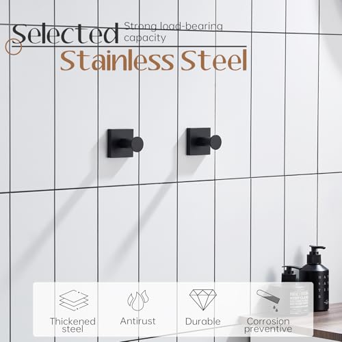 Image of KOKOSIRI Robe Hooks Black Bathroom Shower Hook Holder for Hanging Bath Towels Kitchen Bathroom Hardware Wall Mounted Stainless Steel 2 Pack, B1016BK-P2