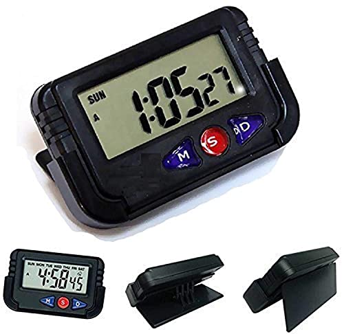 Image of Mini Digital LCD Table Desk Calendar Timer Stopwatch | Digital Alarm Clock with Date and Time | Flexible Stand for Car Dashboard, Office Desk (Black, 6.4x4 cm)