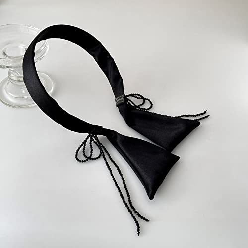 Frdtluthw Bow Tassel Headband, Solid Wide Plain Turban Anti-Slip Satin Hair Bands, Fashion Elastic Hair Accessories For Women Girls(Black) #TOP3