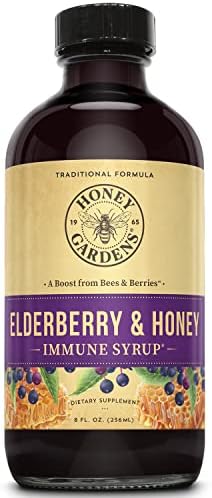 Honey Gardens Elderberry Syrup with Apitherapy Raw Honey, Propolis & Elderberries | Traditional Immune Formula w/Echinacea | 8 fl. oz.