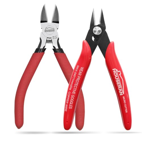 HOUSERAN Wire Cutters Set 5 Inch Micro Flush Cutter Side Cutting Pliers