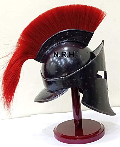 Nautical Replica Hub Medieval Greek Corinthian Helmet Roman Trojan Knight Spartan LARP Costume Black Halloween Helmet W/Stand