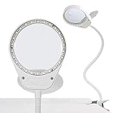 HOLULO 3X 10X Lámpara Lupa, Lámpara de Aumento con Luz y Pinza - para Leer, Hobbies, Manualidades (Blanco, 3X 10X)