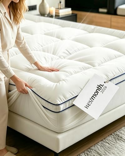 Mattress Topper 1000 GSM WestMonth Premium Quilted 1000gsm Luxury Extra Thick Mattress Topper Cooling Breathable & Fluffy Soft King Mattress Topper for Back Pain 8-21 Deep Pocket(White King)