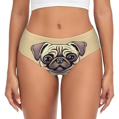 SKKNT Lustiger Cartoon-Mops-Hunde-Druck, Komfort mit Damen-Slip, Alltagskleidung und besondere Anlässe, Essentials Hipster, Schwarz, XL