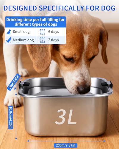 Yuxava Wassernapf Hund ohne Sabbern, 3L Wassernapf Hund Anti-Verschluck-Wasser, trinknapf hund anti schlabber, aus 304 Edelstahl, Hundenapf Auslaufsicher Spülmaschinenfest,Für drinnen,draußen geeignet
