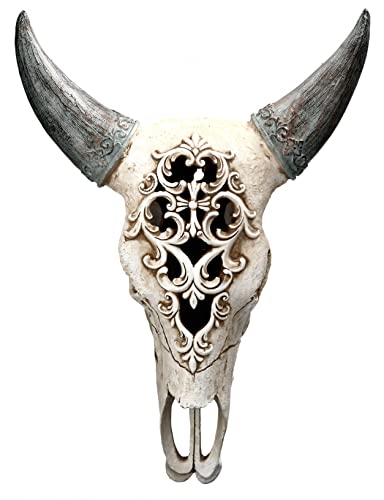 Pacific Giftware Bison Crâne avec ornements | Décoration murale Tête de mort Bœuf Buffle