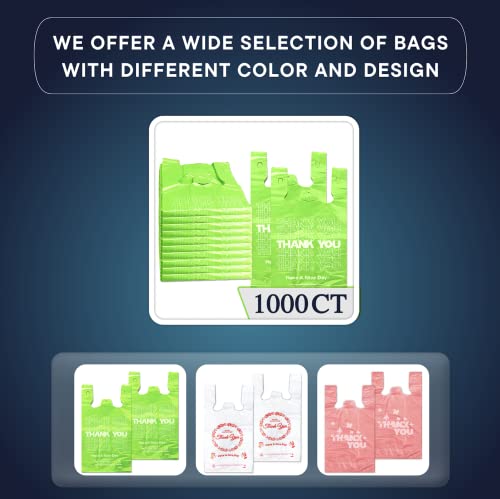Green Thank You Bags, 1000Pcs T Shirt Bags, To Go Bags,Grocery Bags, Reusable And Disposable,Perfect For Small Business,Take Out,Retail, Large #TOP1
