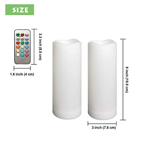 Image of Color Changing Outdoor Flameless Pillar Candles Remote Waterproof Battery Operated Electric LED Candle Set for Gift Home Party Wedding Supplies Garden Halloween Christmas Decoration, 2 Pack, 3 inch x 8 inch