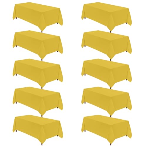VidaFete Tablecloth 10 Pack 90 * 156inch Rectangle Table Cloth Polyester, Stain Wrinkle Resistant Polyester Dining Table Cover for Kitchen Dinning Party Wedding Rectangular Buffet Decoration(Yellow)