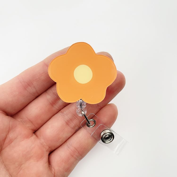 Orange Cute Badge Reel Retractable Flower Floral Nurse Badge Holder Clips Reels ID Name Clip Tag for Nursing Nurses Teacher Pharmacy Medical Lanyards Accessories,Identification Badges and Supplies