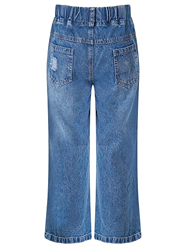 Girls Stretchy Ripped Distressed Denim Pants Retro Washed Wide Leg Jeans Loose Fit Distressed Denim Trousers4