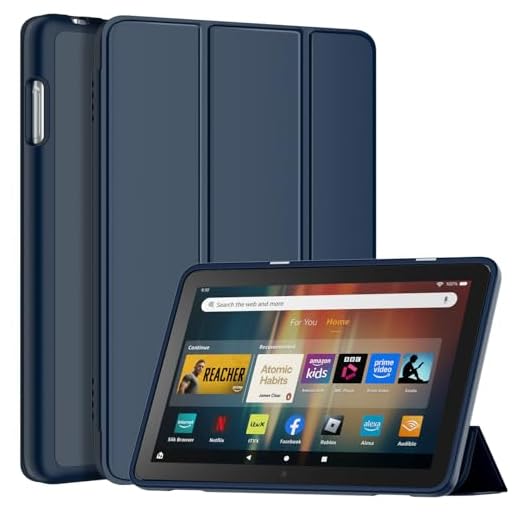 All-New Amazon Fire HD 8 & 8 Plus Tablet Case (12th/10th Generation, 2024/2022/2020), DJ&RPPQ Smart Trifold Stand Cover with Soft TPU Back and Auto Wake/Sleep Also for 8in Sony Nokia-Navy Blue