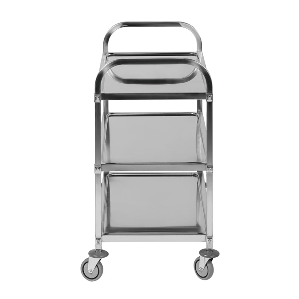Carrello di Servizio in Acciaio Inox per Cucina, 3 ripiani, 75x40x83,5cm, Portavivande, Con Maniglie e Ruote con Freno, Per Ristoranti Catering e Cucine Professionali, Assistenza ITA