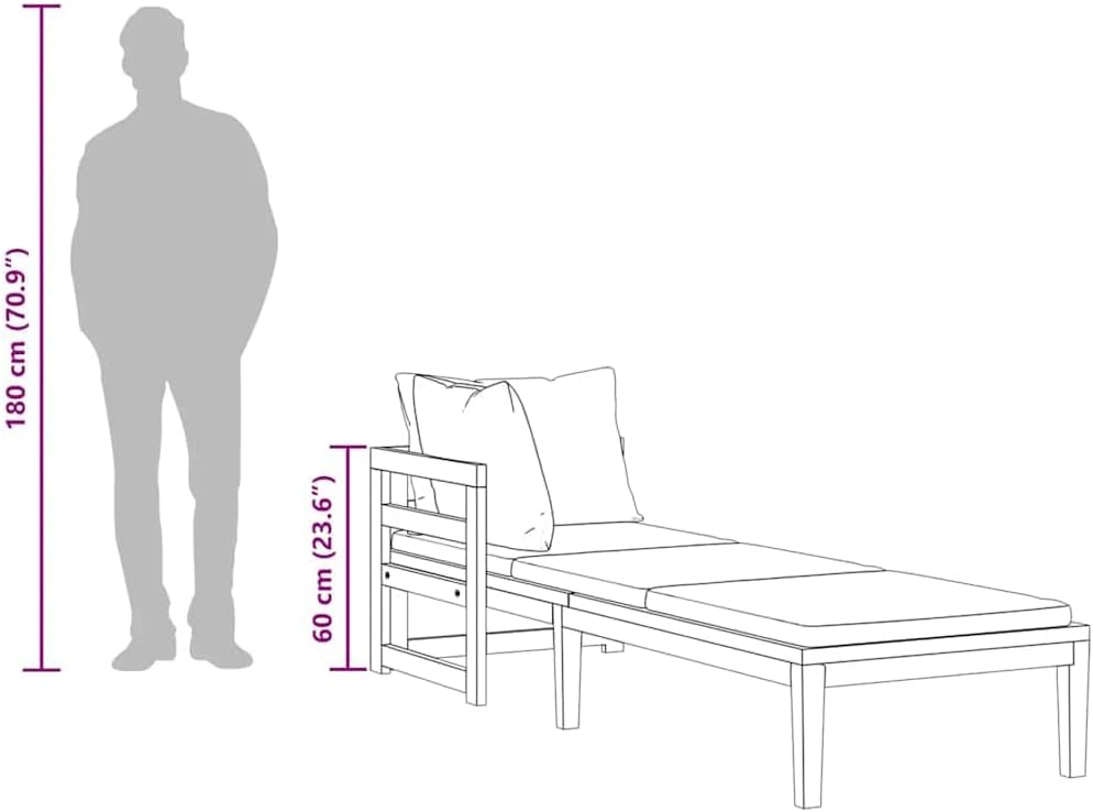 vidaXL Outdoor Acacia Wood Sun Lounger with Cream White Cushions and Adjustable Armrest - Comfortable and Durable Patio Furniture