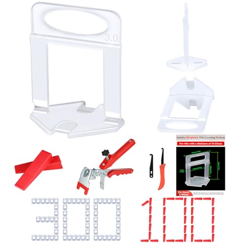 Satisby Tile Leveling System for 20mm Thickness,300PCS 3mm Tile Leveling Spacers,100PCS Resuable Wedges,1PCS Plier and 1Pcs Grout Remover (20mm Tile Leveling)