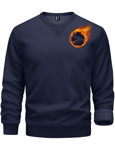 TACVASEN Mens Crew Neck Sweatshirts Casual Work Fleece Sweatshirt Winter Thermal Jumper with Zip Pockets Navy,2XL