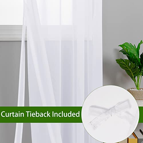 Hiasan White Sheer Curtains 84 Inches Long With Tiebacks, Light Filtering Voile Drapes Rod Pocket Window Curtains For Bedroom, Living Room, W52 X L84, Set Of 2 Lightweight Drape Panels #TOP4